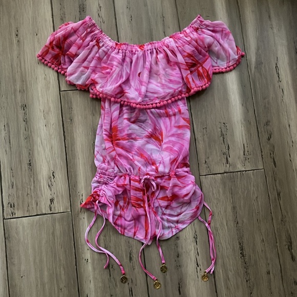 Luli Fama Revolve Pink Ruched Drifter tie dye Romper Bikini...